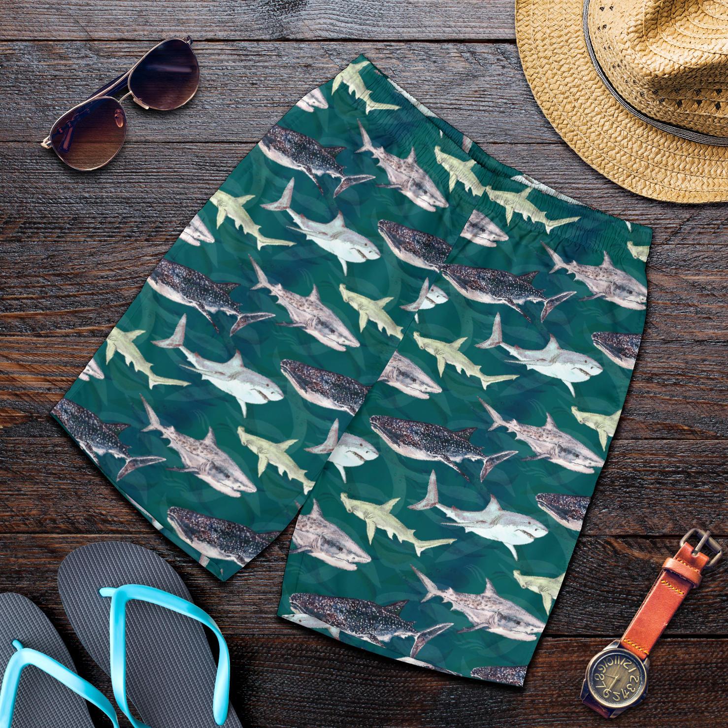 Shark Style Print Mens Shorts-JTAMIGO.COM