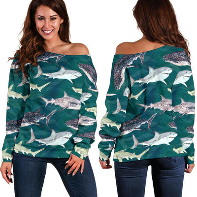 Shark Style Print Off Shoulder Sweatshirt