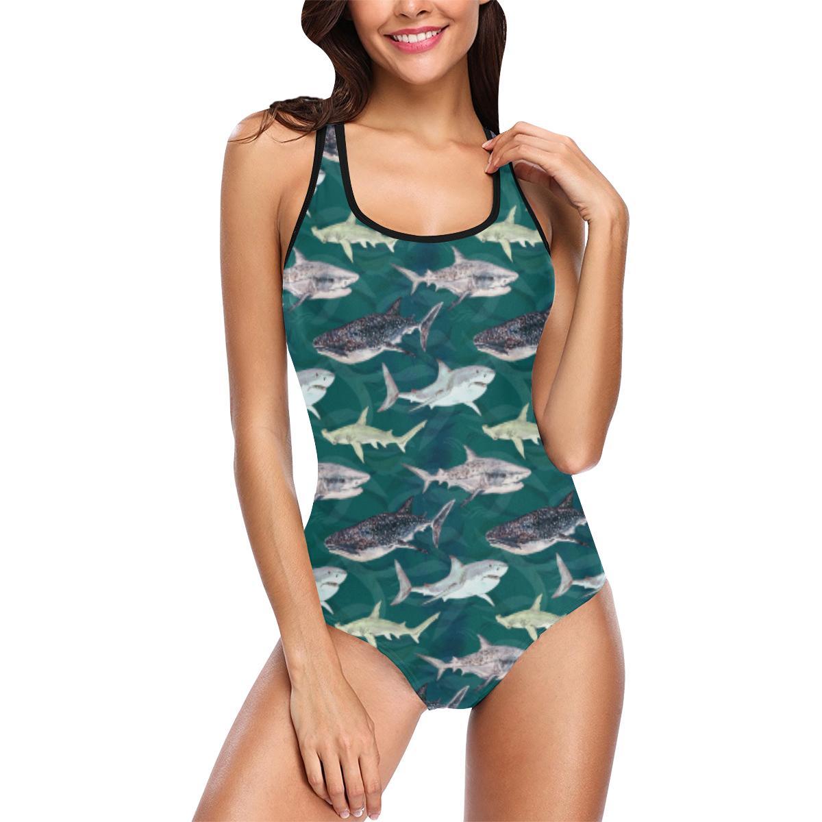 Shark Style Print One Piece Swimsuit-JTAMIGO.COM