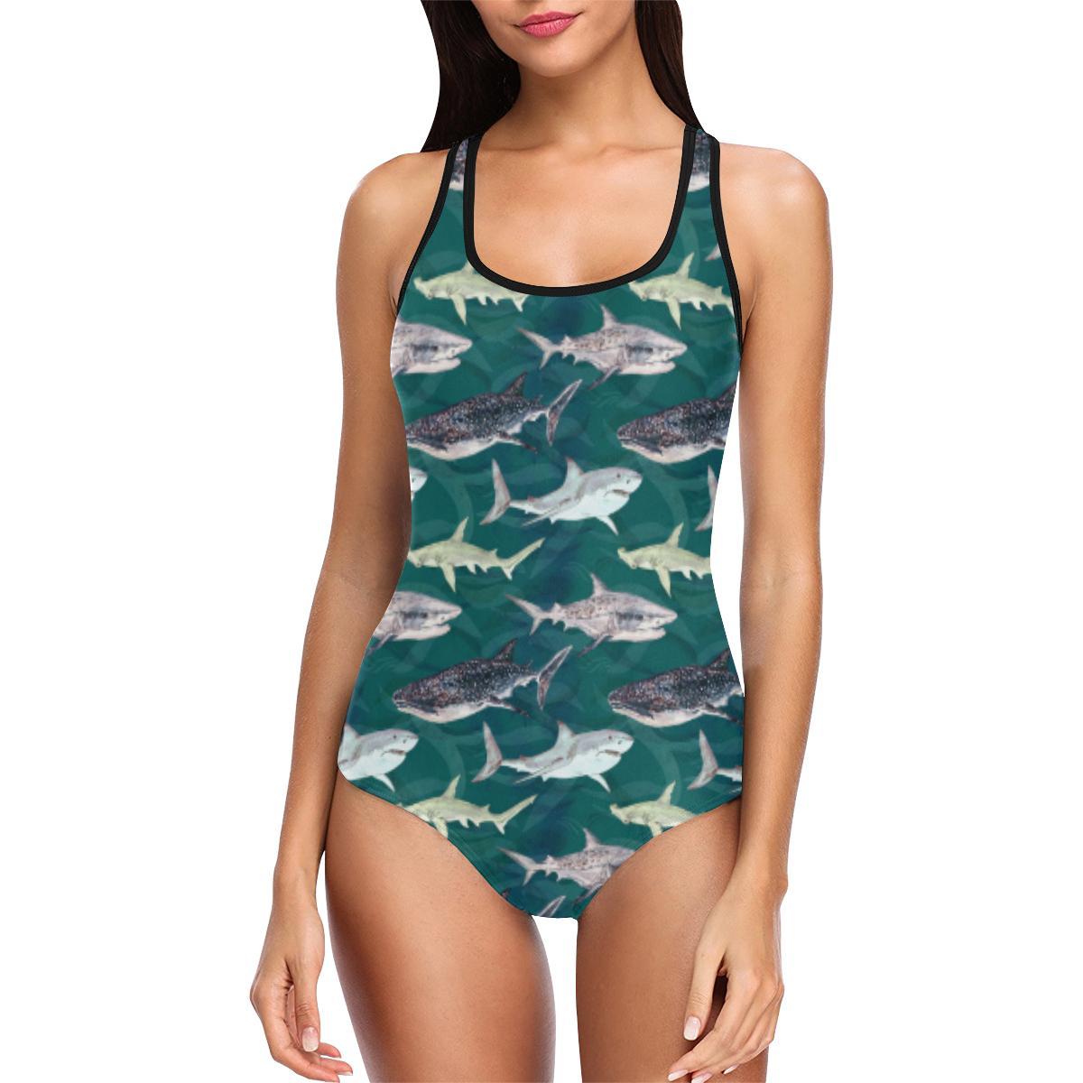 Shark Style Print One Piece Swimsuit-JTAMIGO.COM