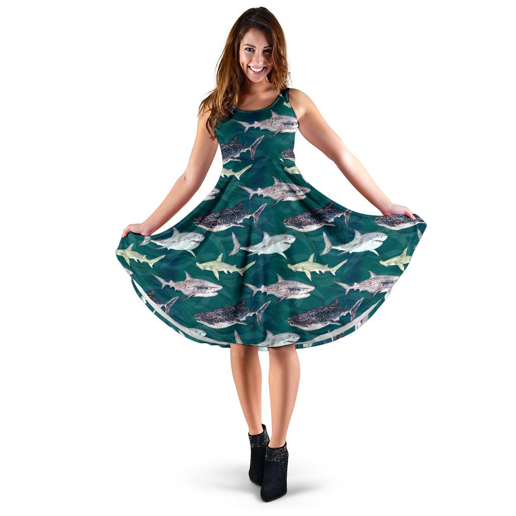Shark Style Print Sleeveless Dress