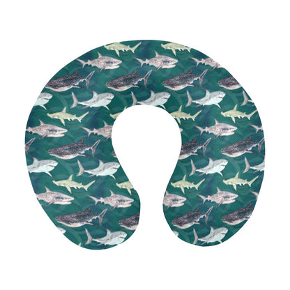 Shark Style Print U-Shaped Travel Neck Pillow-JTAMIGO.COM