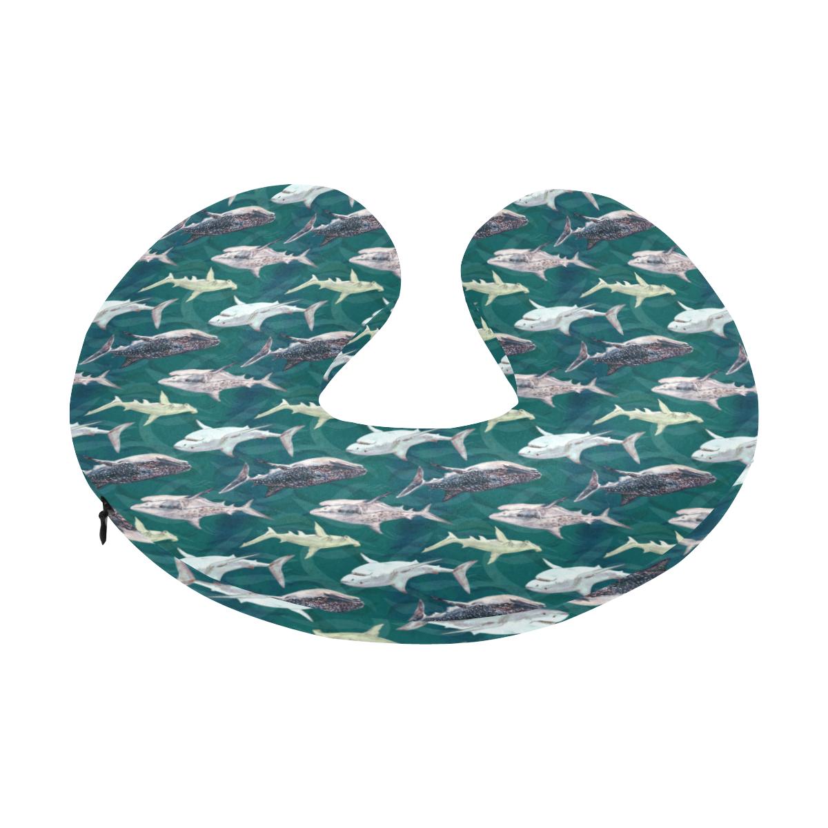 Shark Style Print U-Shaped Travel Neck Pillow-JTAMIGO.COM