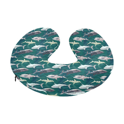 Shark Style Print U-Shaped Travel Neck Pillow-JTAMIGO.COM