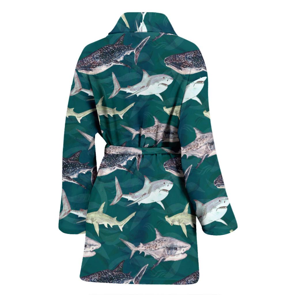 Shark Style Print Women Bath Robe-JTAMIGO.COM