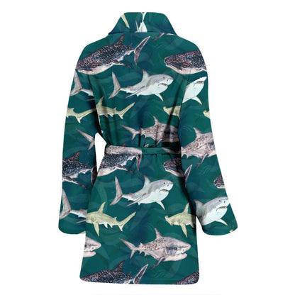 Shark Style Print Women Bath Robe-JTAMIGO.COM