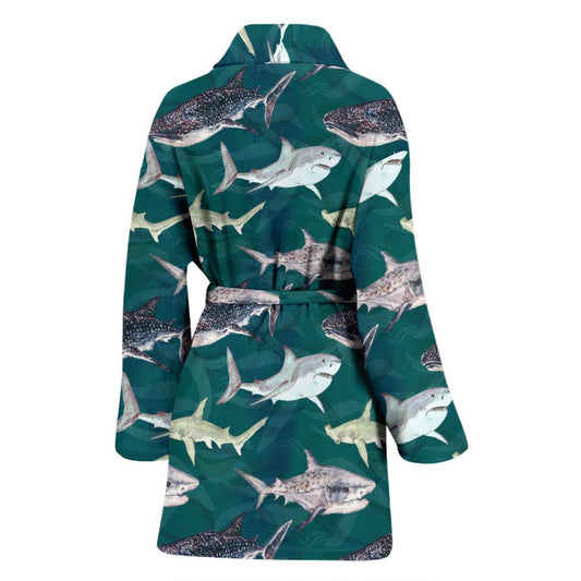 Shark Style Print Women Bath Robe-JTAMIGO.COM