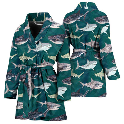 Shark Style Print Women Bath Robe-JTAMIGO.COM