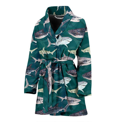 Shark Style Print Women Bath Robe-JTAMIGO.COM
