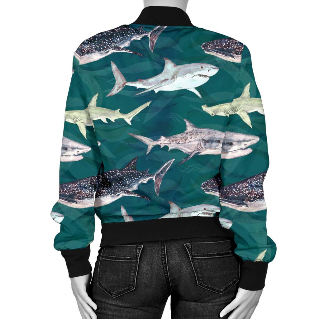 Shark Style Print Women Casual Bomber Jacket