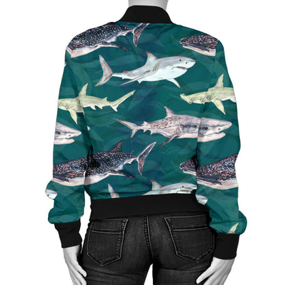 Shark Style Print Women Casual Bomber Jacket