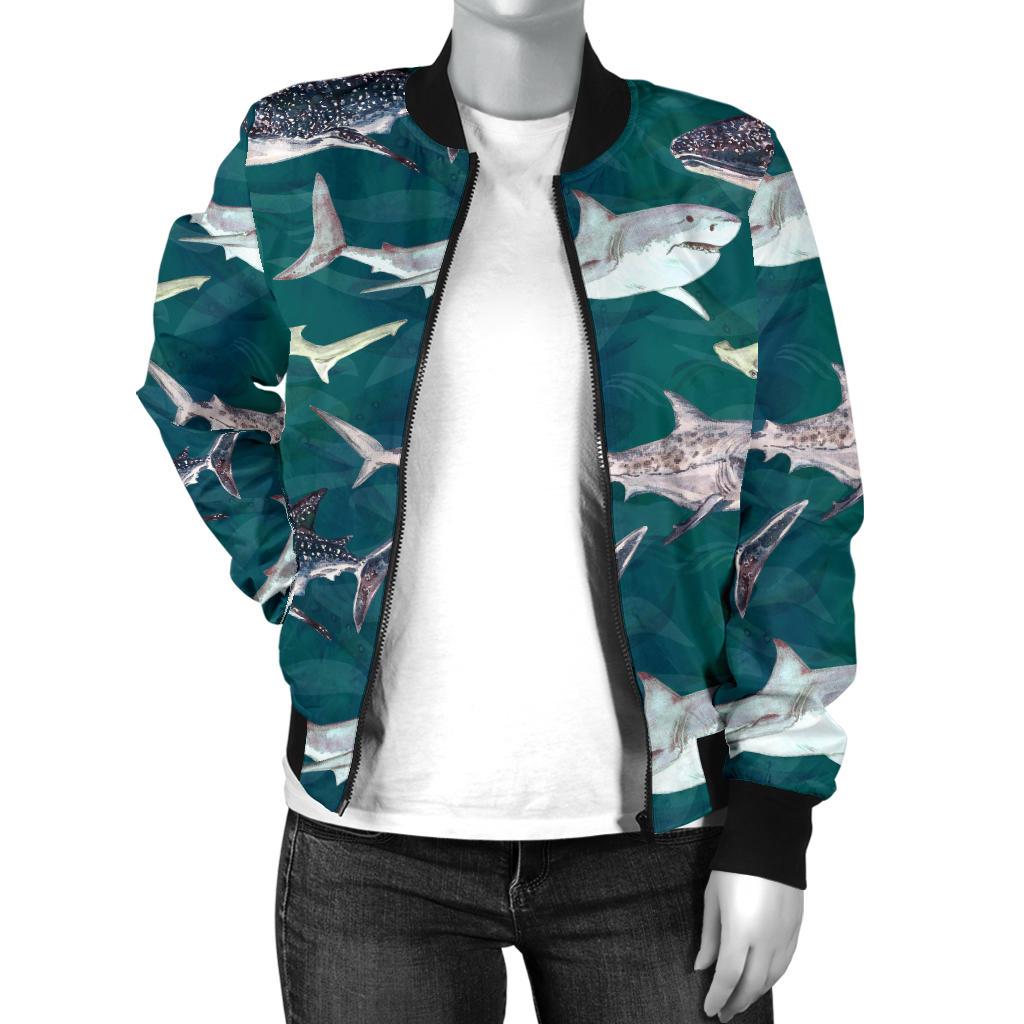 Shark Style Print Women Casual Bomber Jacket
