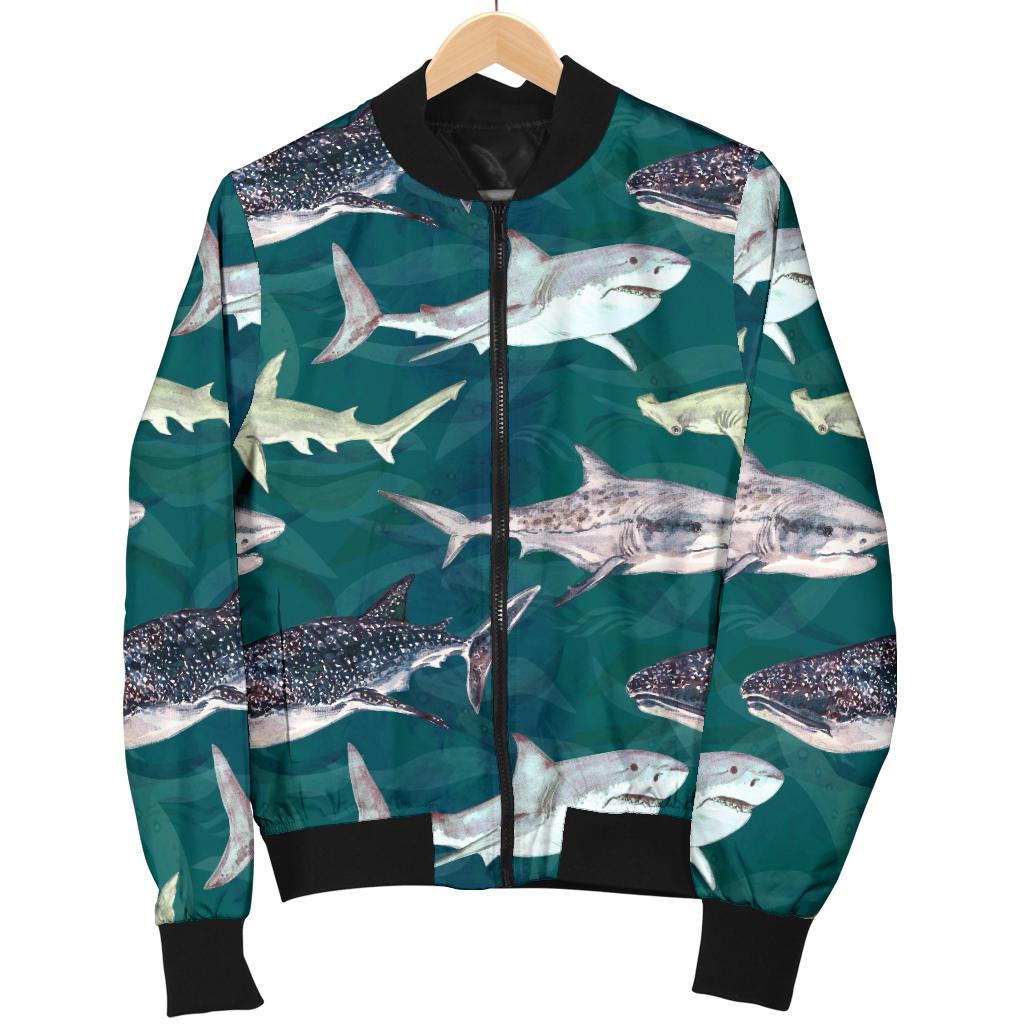 Shark Style Print Women Casual Bomber Jacket