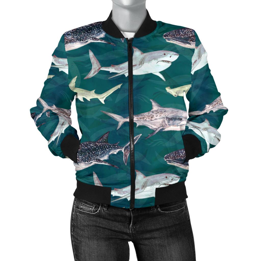 Shark Style Print Women Casual Bomber Jacket