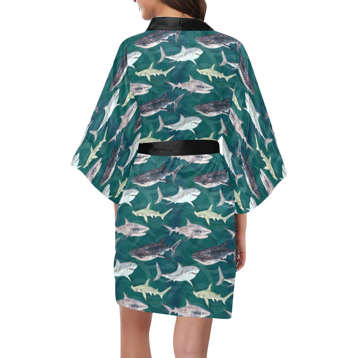 Shark Style Print Women Short Kimono Robe