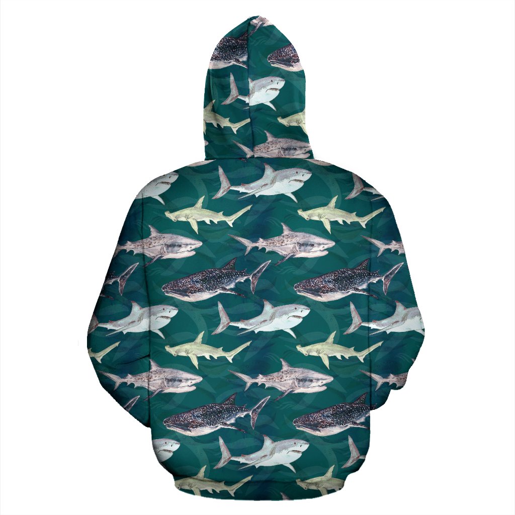 Shark Style Print Zip Up Hoodie