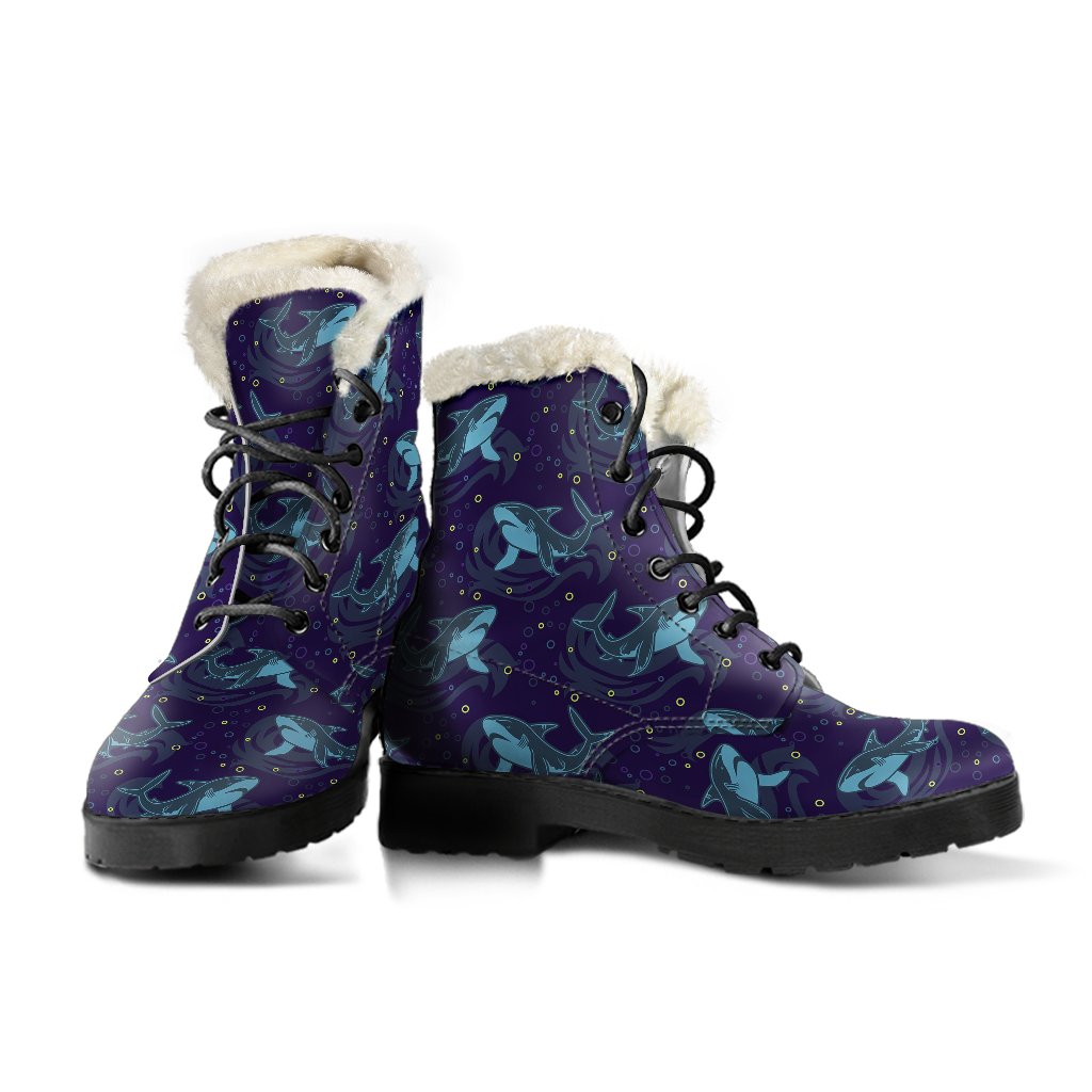 Shark Themed Print Faux Fur Leather Boots-JTAMIGO.COM