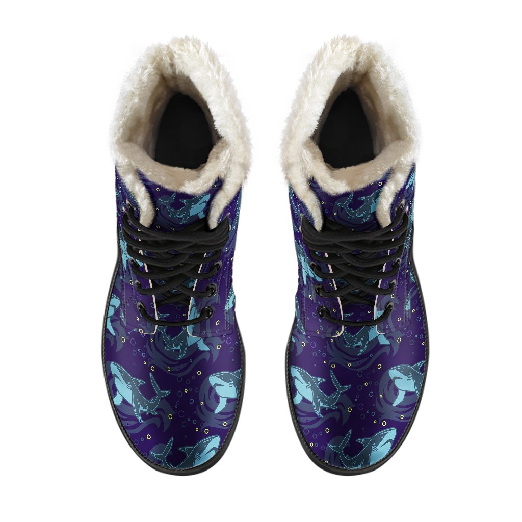Shark Themed Print Faux Fur Leather Boots-JTAMIGO.COM