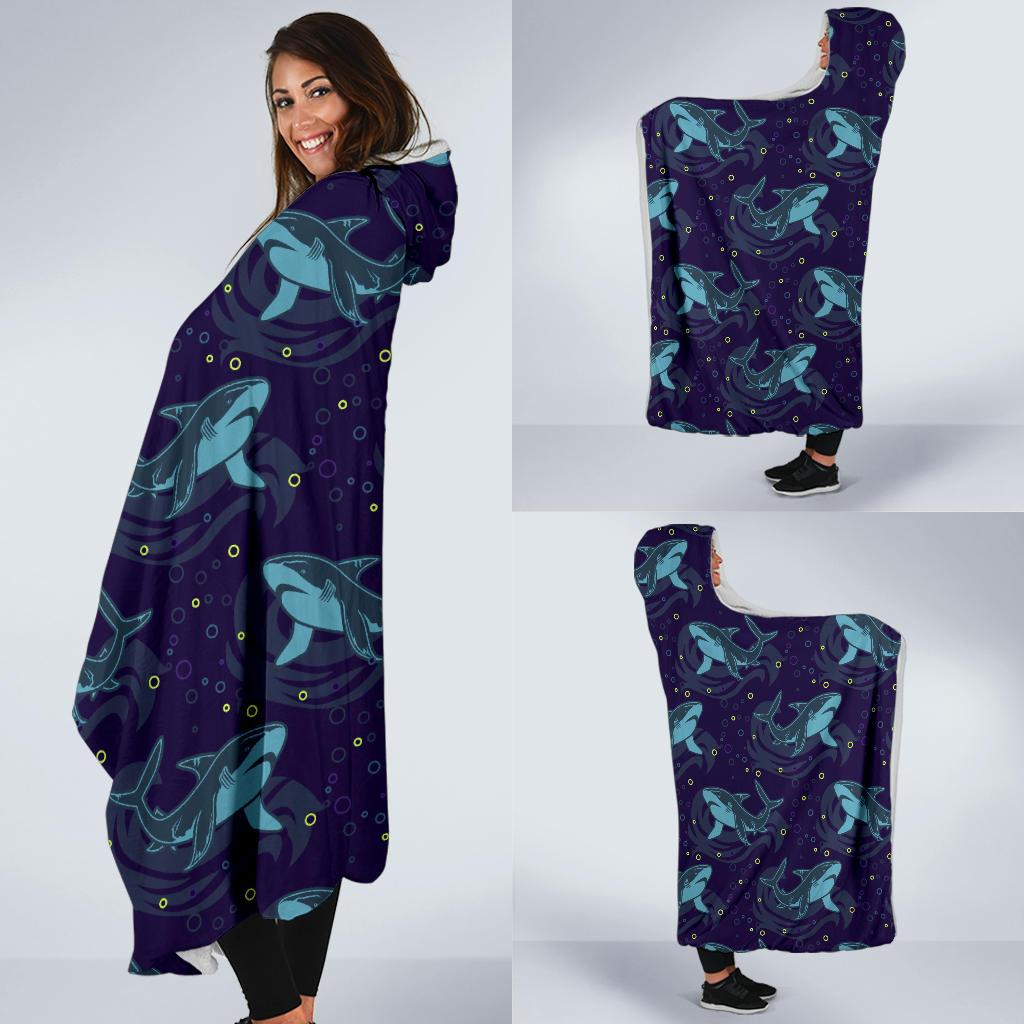 Shark Themed Print Hooded Blanket-JTAMIGO.COM
