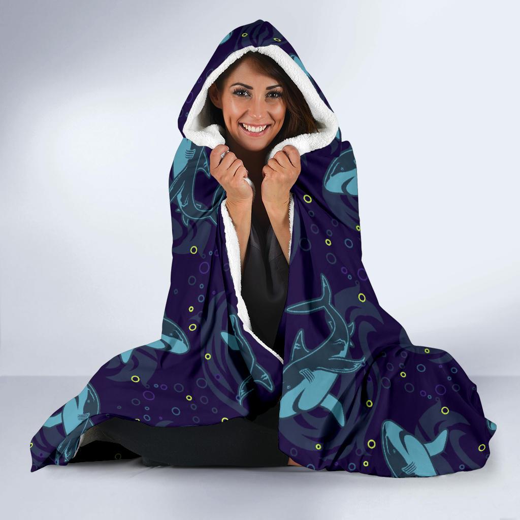 Shark Themed Print Hooded Blanket-JTAMIGO.COM
