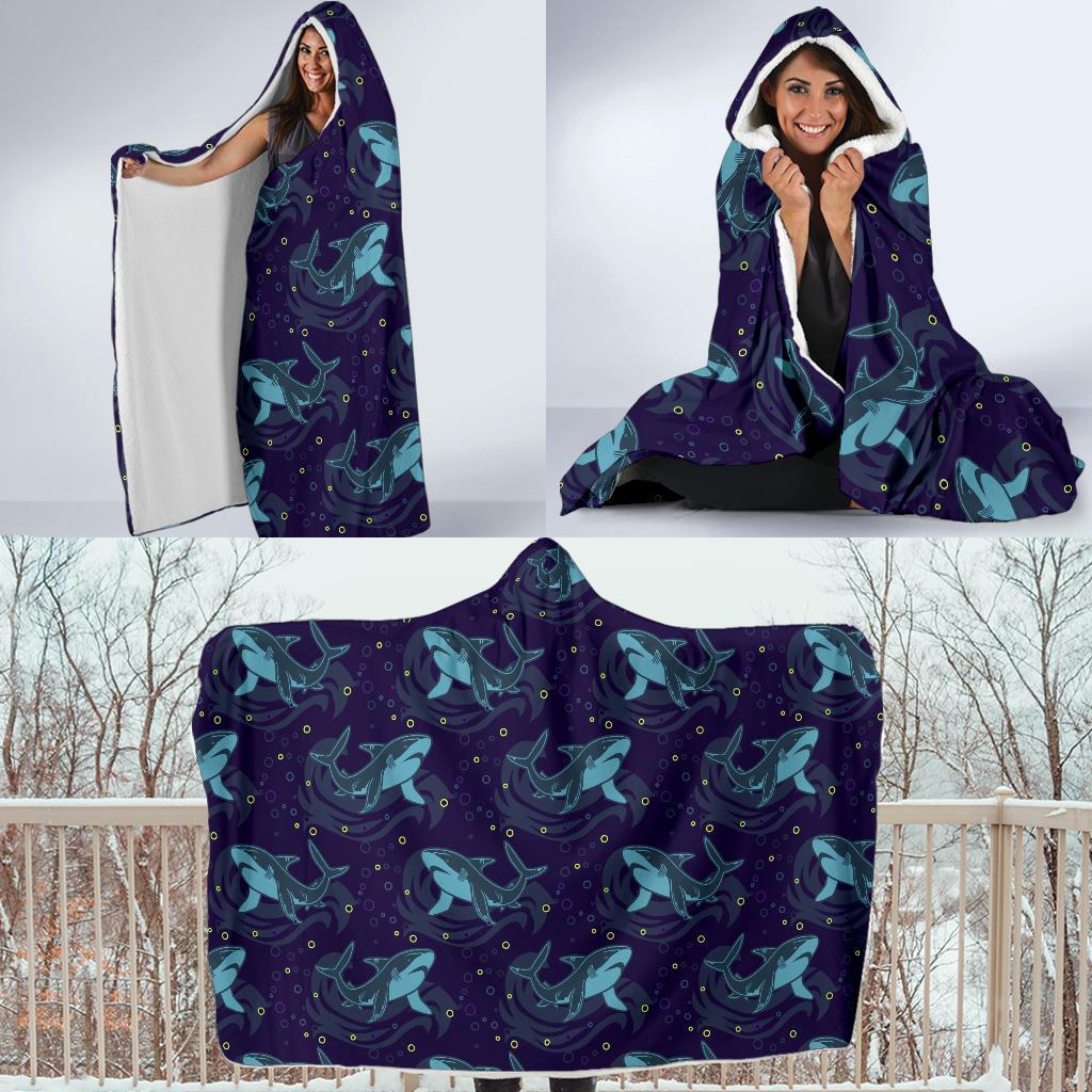 Shark Themed Print Hooded Blanket-JTAMIGO.COM