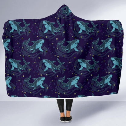 Shark Themed Print Hooded Blanket-JTAMIGO.COM