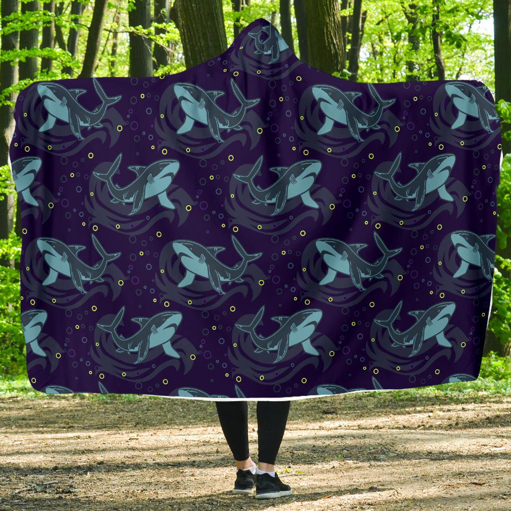 Shark Themed Print Hooded Blanket-JTAMIGO.COM