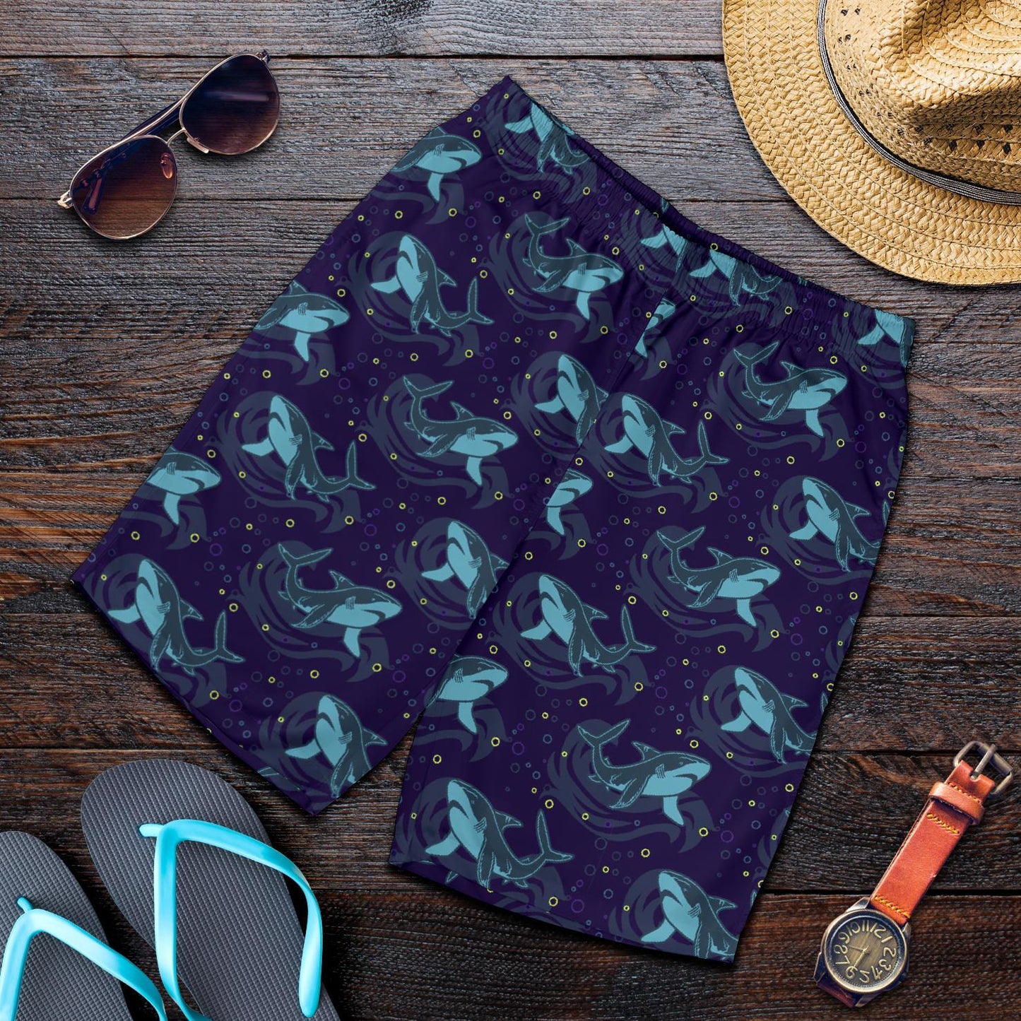 Shark Themed Print Mens Shorts-JTAMIGO.COM