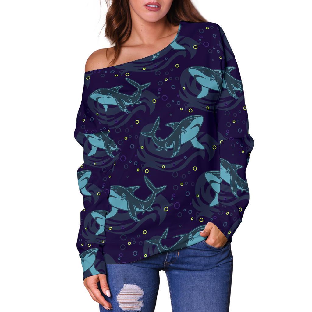 Shark Themed Print Off Shoulder Sweatshirt