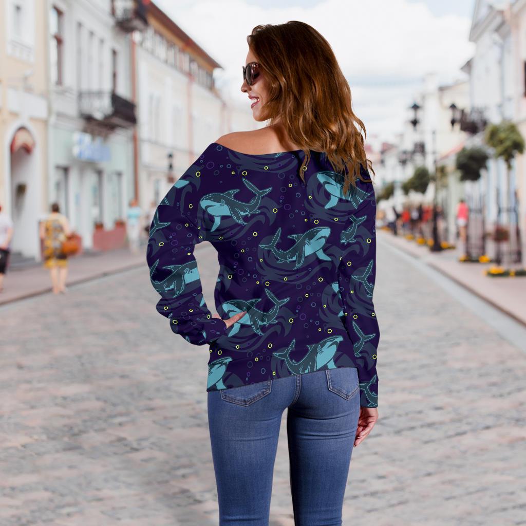 Shark Themed Print Off Shoulder Sweatshirt