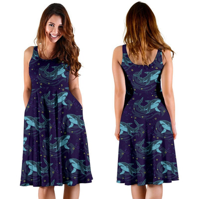 Shark Themed Print Sleeveless Dress