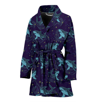 Shark Themed Print Women Bath Robe-JTAMIGO.COM