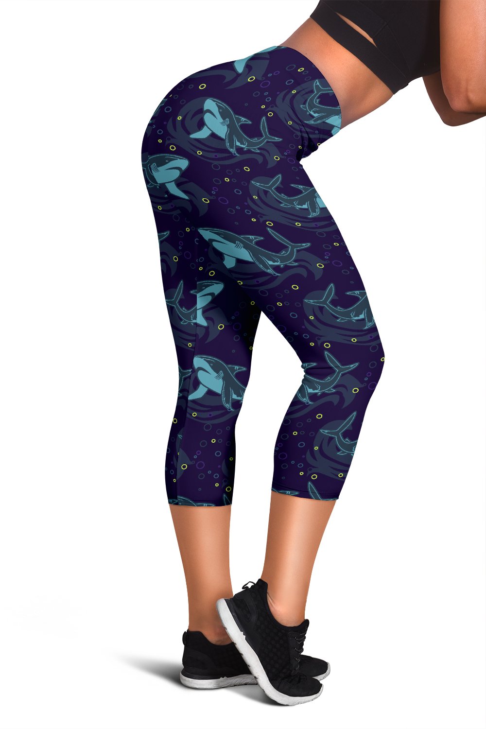 Shark Themed Print Women Capris