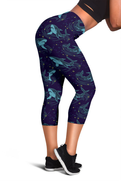 Shark Themed Print Women Capris