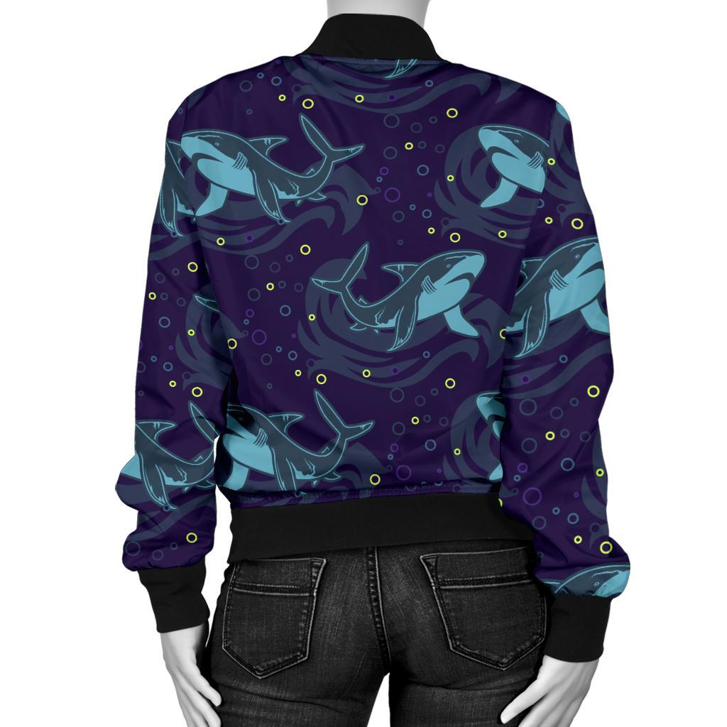 Shark Themed Print Women Casual Bomber Jacket