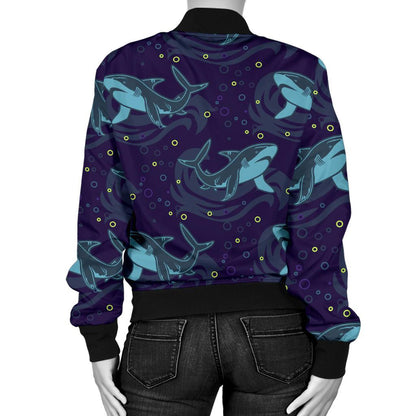 Shark Themed Print Women Casual Bomber Jacket