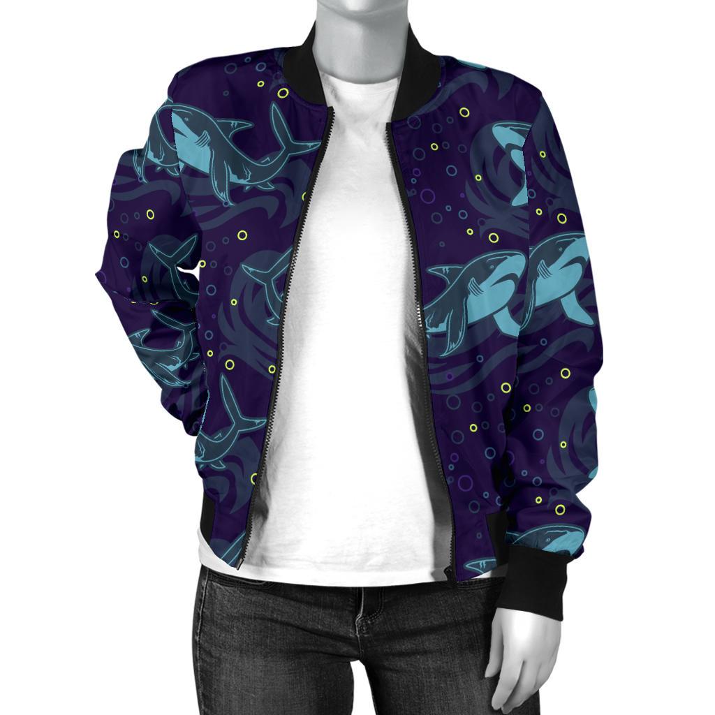 Shark Themed Print Women Casual Bomber Jacket