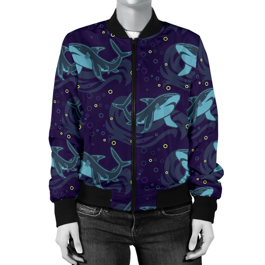 Shark Themed Print Women Casual Bomber Jacket