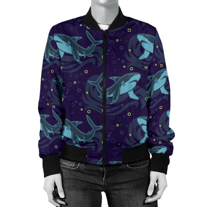 Shark Themed Print Women Casual Bomber Jacket