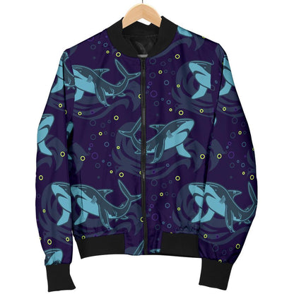 Shark Themed Print Women Casual Bomber Jacket