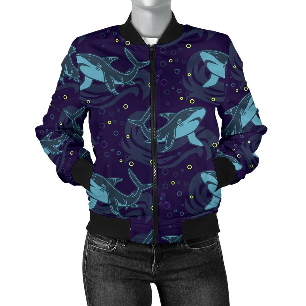 Shark Themed Print Women Casual Bomber Jacket