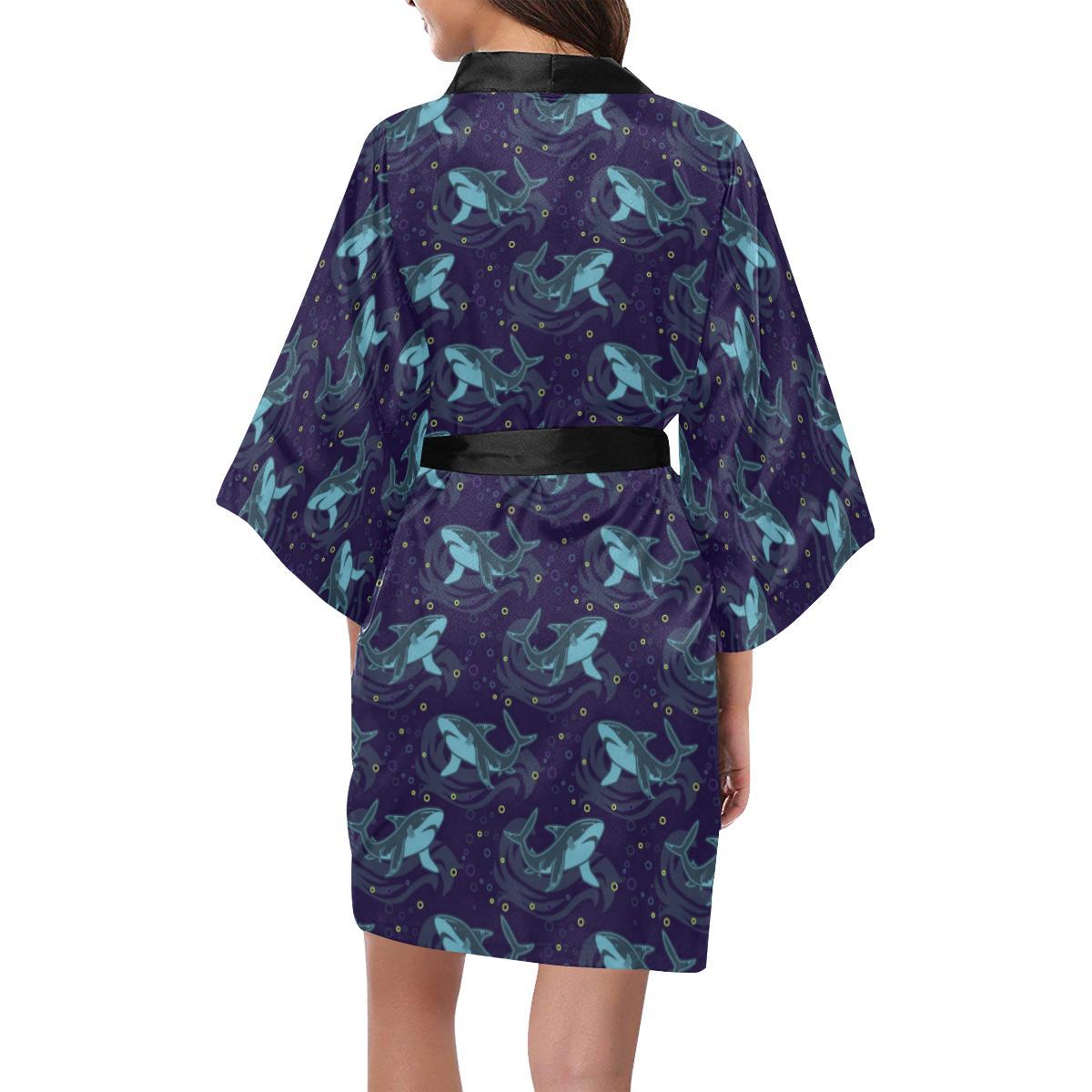 Shark Themed Print Women Short Kimono Robe