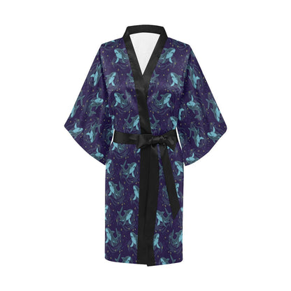 Shark Themed Print Women Short Kimono Robe