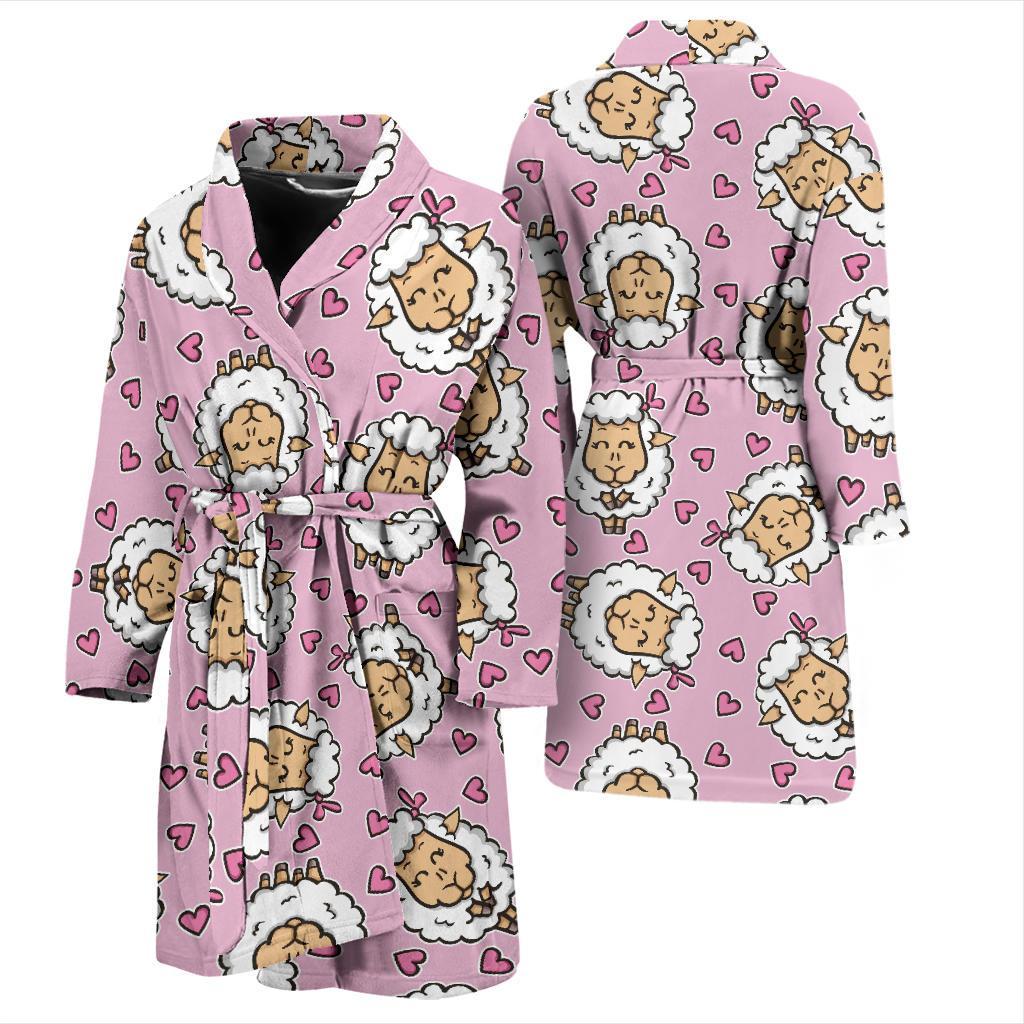 Sheep Cute Pattern Print Design 01 Men Bathrobe-JORJUNE.COM