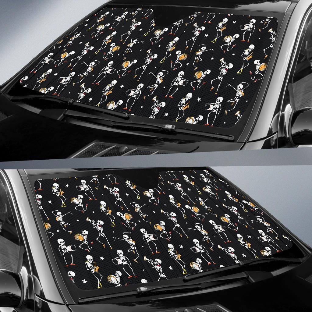 Skeleton Dance Print Car Sun Shade For Windshield