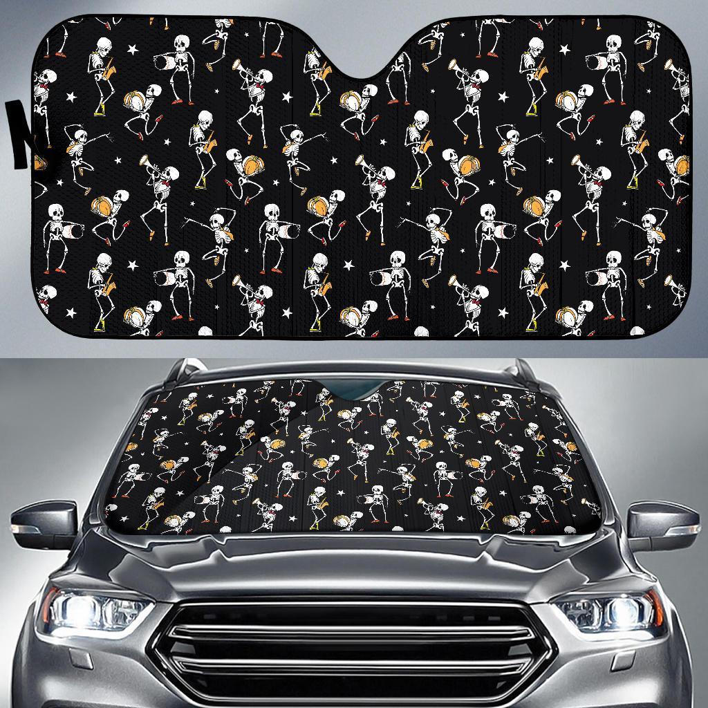Skeleton Dance Print Car Sun Shade For Windshield