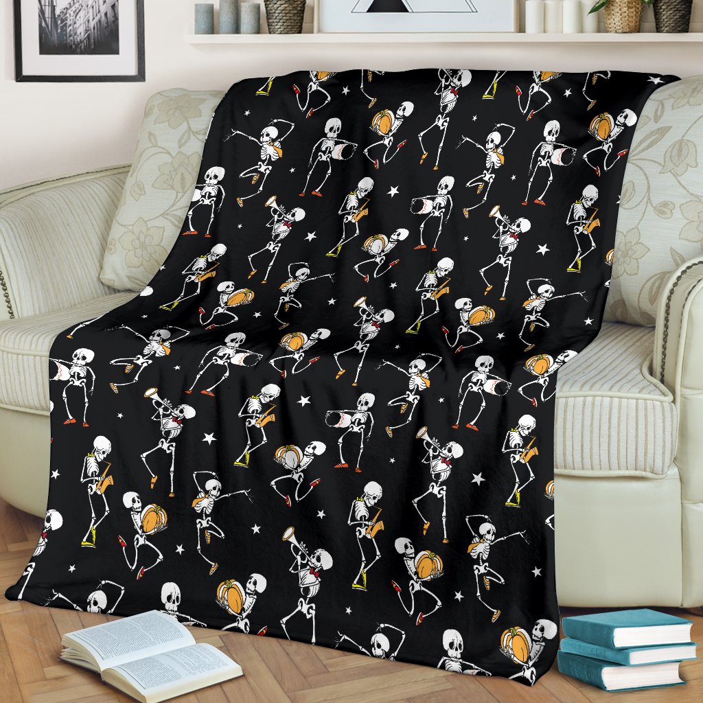 Skeleton Dance Print Fleece Blanket