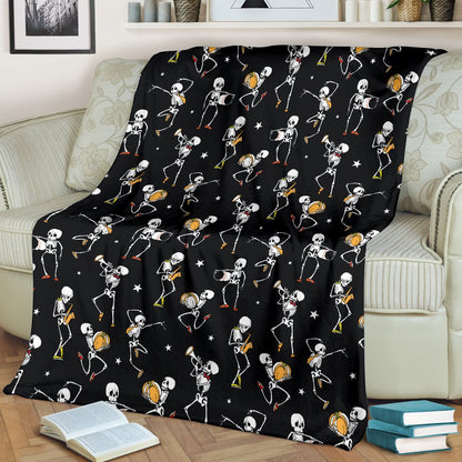 Skeleton Dance Print Fleece Blanket