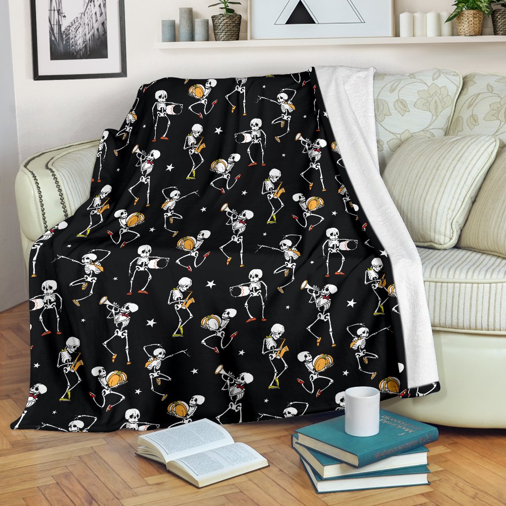Skeleton Dance Print Fleece Blanket