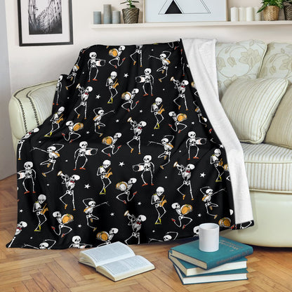 Skeleton Dance Print Fleece Blanket